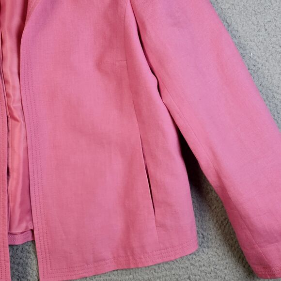 Talbots Womens Blazer 10 Pink Linen Open Classic Work Career Lined Pockets - Picture 5 of 16